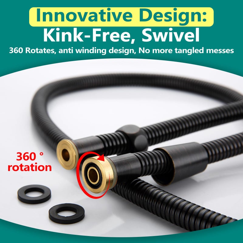TRIPHIL Kink-free Shower Hoses Extra-long for Handheld Showerhead Hose Replacement Flexible Metal Shower Tube Extension Anti-twist 2 Brass Connectors Stainless Steel Sleeve Oil Rubbed Bronze 71 Inch - Image 2